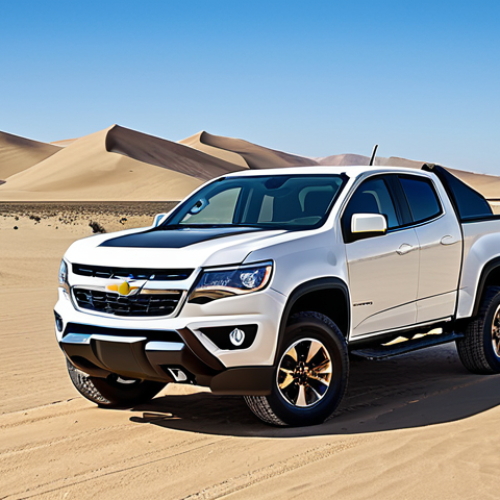 Home 4 GMC Chevrolet Colorado - Desert Adventure**
"A GMC Chevrolet Colorado, fully clothed with modest design, driving through a vast desert landscape with sand dunes, clear blue sky, appropriate content, safe for work, professional photography, perfect anatomy, natural proportions, well-formed hands, proper finger count, family-friendly, high quality."
**