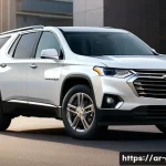 지엠 쉐보레 트래버스의 중고차 시세 - A detailed street scene in a modern Middle Eastern city featuring a 2021 Chevrolet Traverse Premier ...