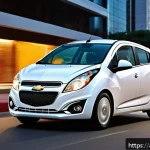 지엠 쉐보레 스파크 소형차 시장 점유율 - A sleek, modern Chevrolet Spark compact city car navigating through a bustling Middle Eastern urban ...